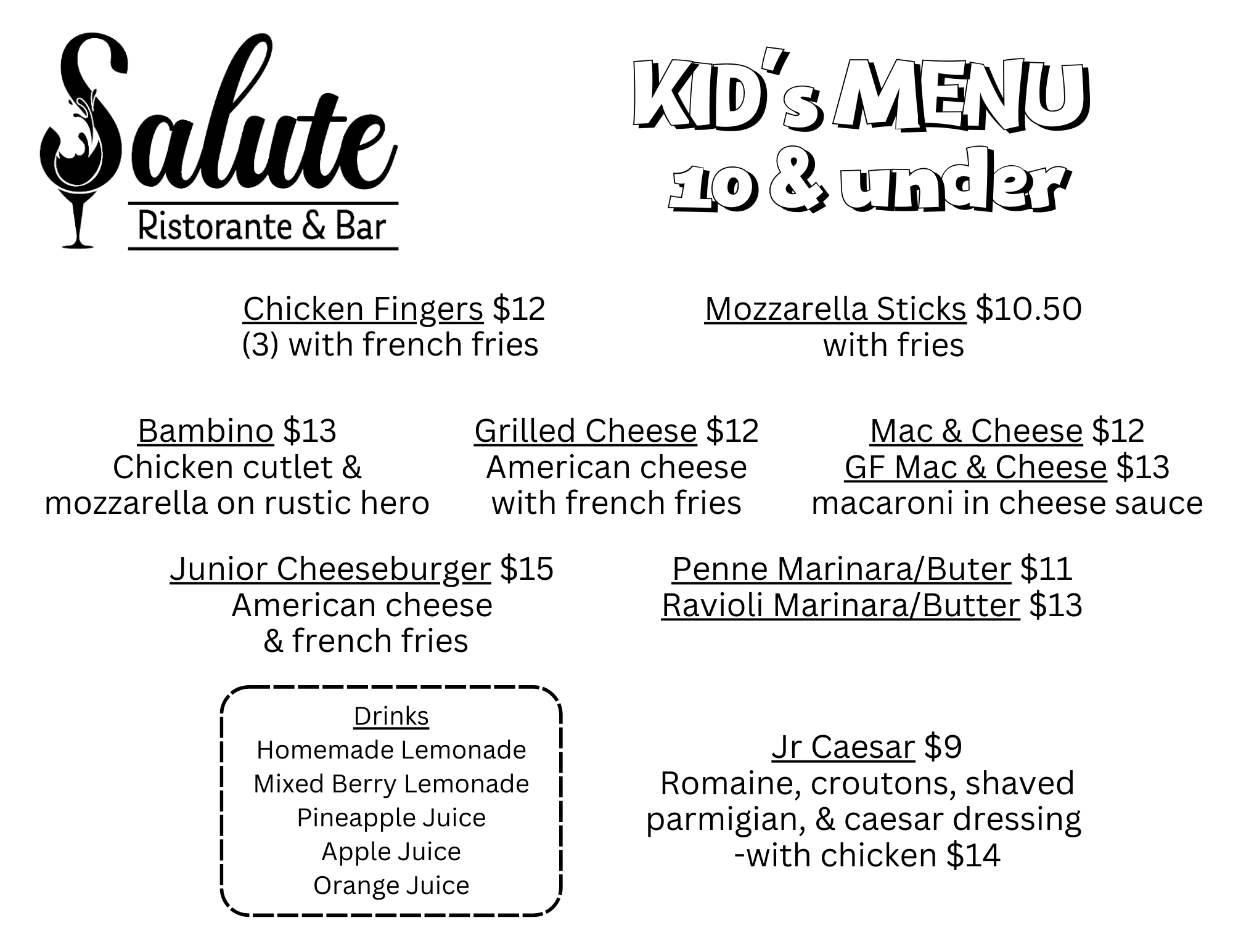 childrens menu